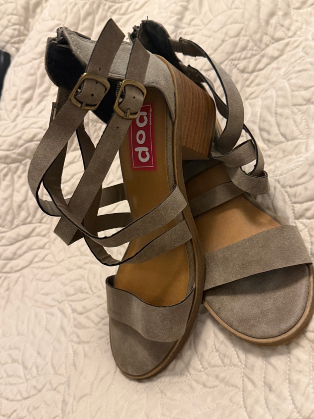 pop Taupe Strappy Block Heel Sandals